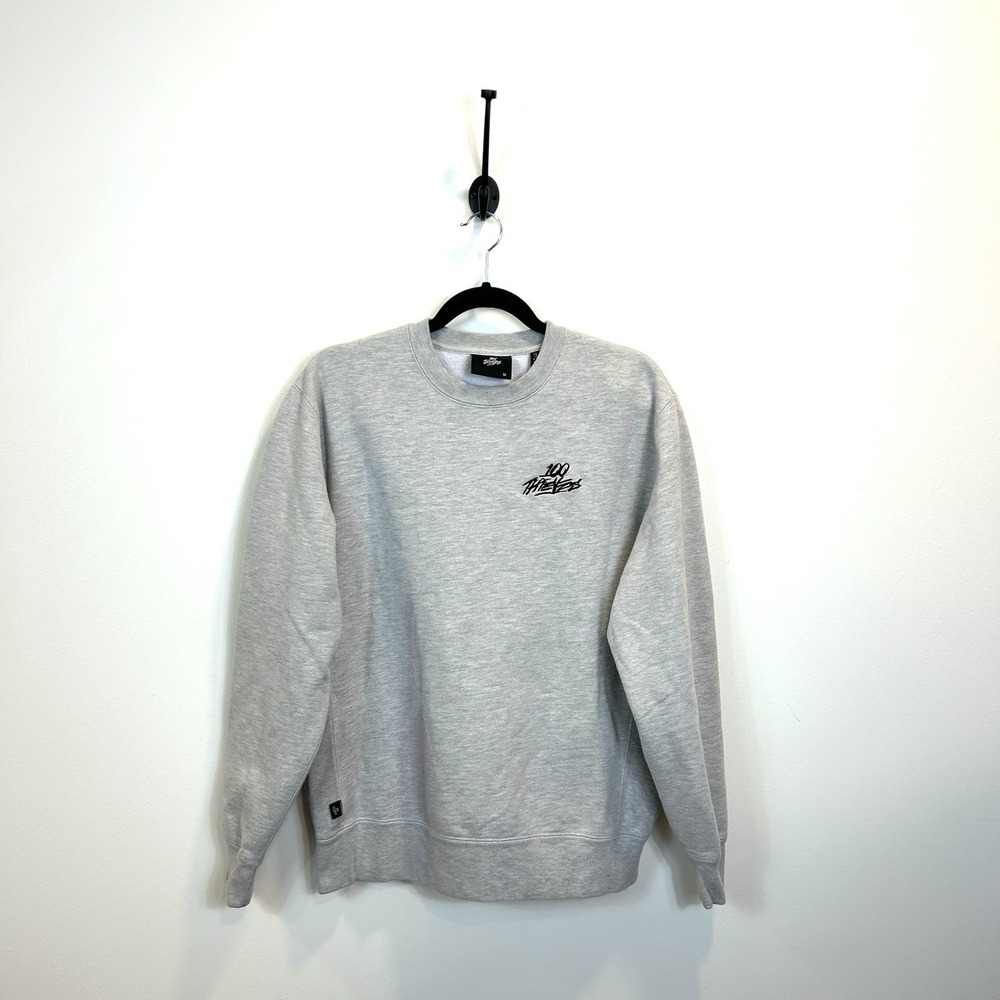 100 Thieves Mens Crew Pullover Sweatshirt Gray Size Medium